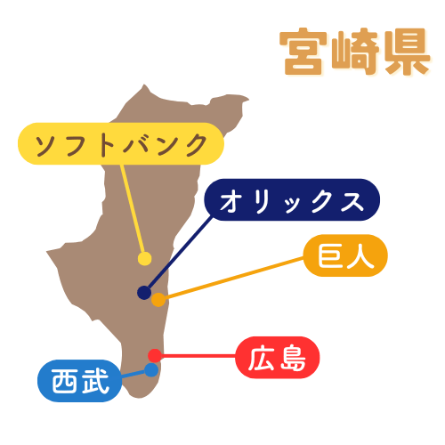 2025年の春季キャンプ宮崎県の地図